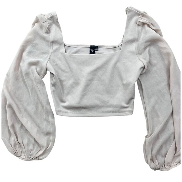 Windsor Y2K Milkmaid Crop Top Womens Medium Ivory Solid Balloon Sleeve Peasant - Picture 2 of 10